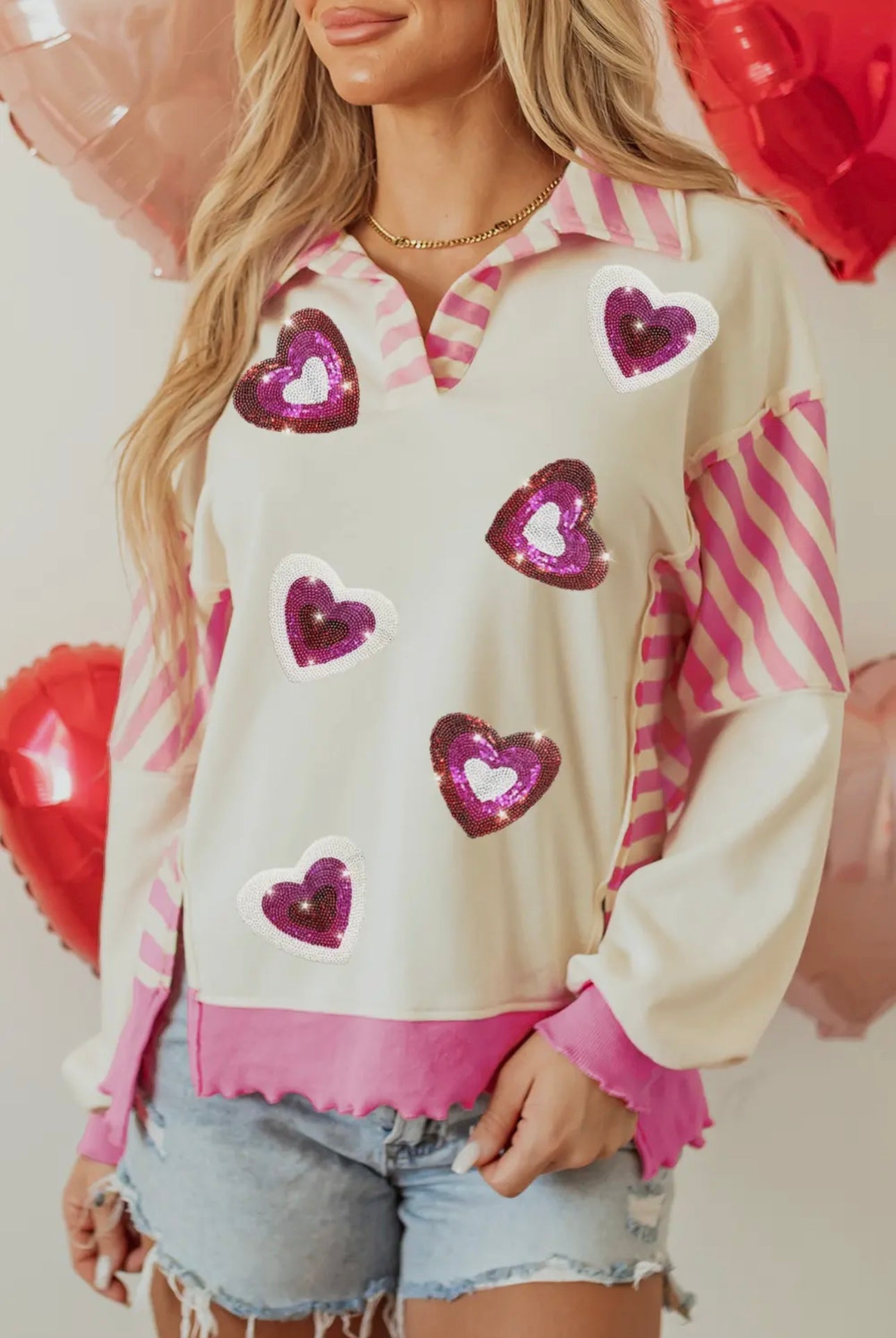 The Sequin Heart Candy Striper Top