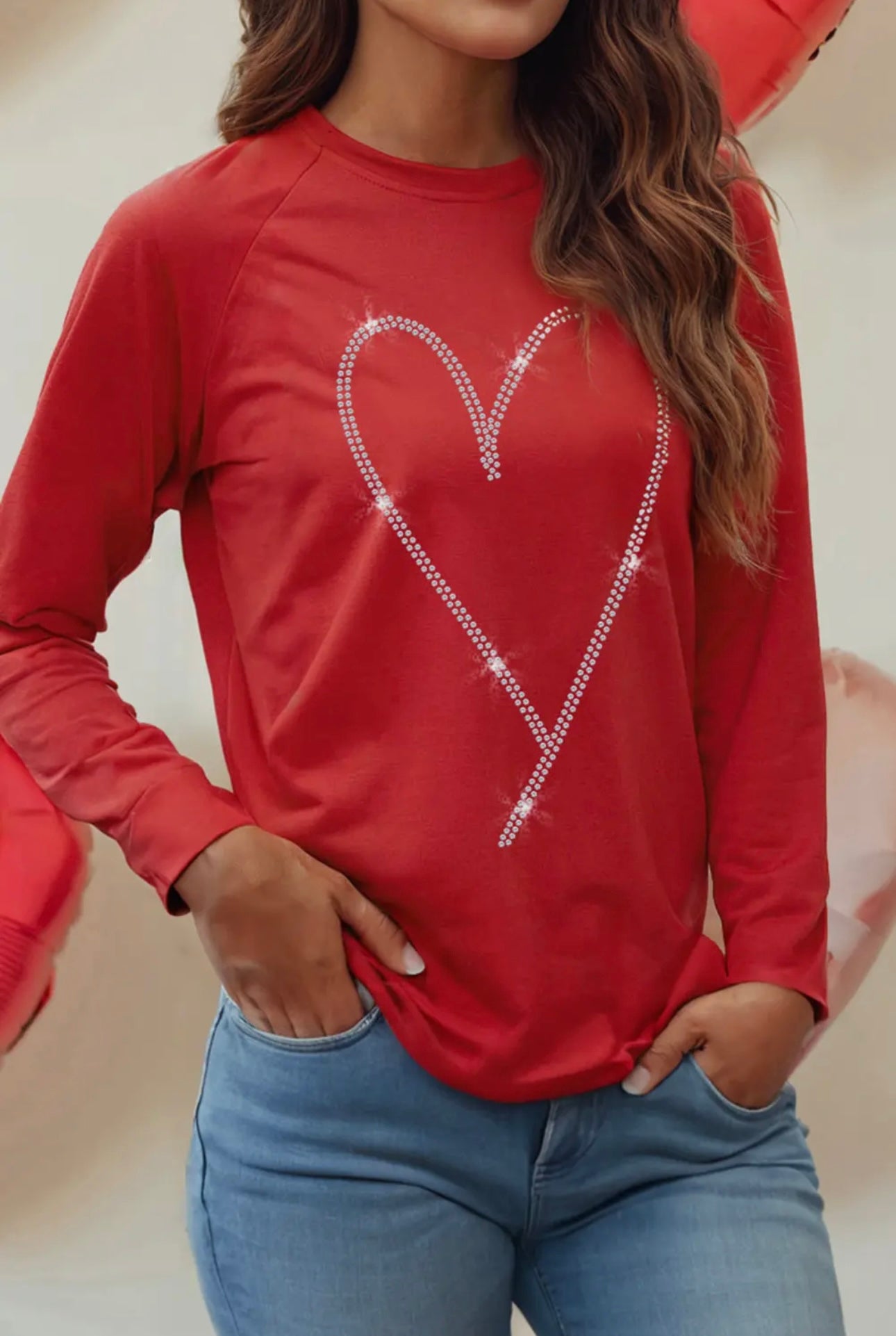 Rhinestone Red Heart Sweatshirt