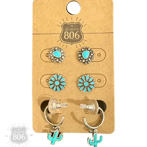 Western Turquoise Theme Earring Set