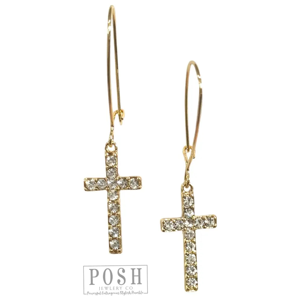 Clear Rhinestone Cross Earrings