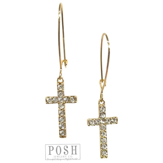 Clear Rhinestone Cross Earrings