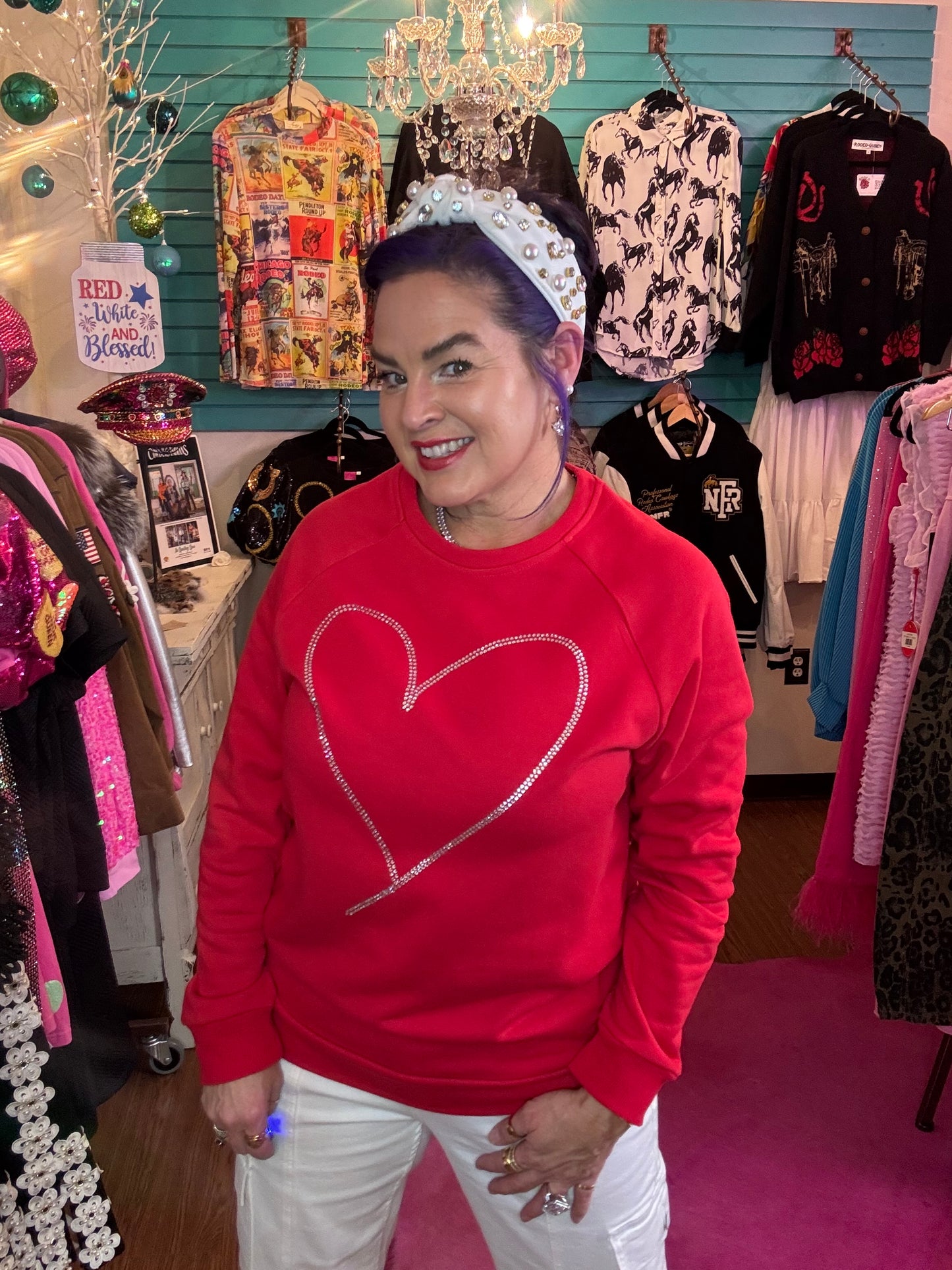 Rhinestone Red Heart Sweatshirt