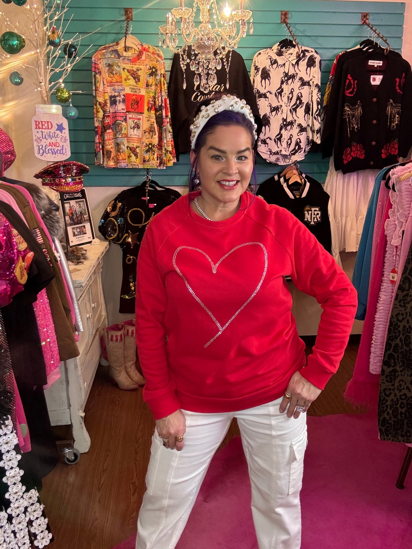 Rhinestone Red Heart Sweatshirt