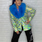 Sequin Multi-Colored Blazer w/Faux Fur Collar