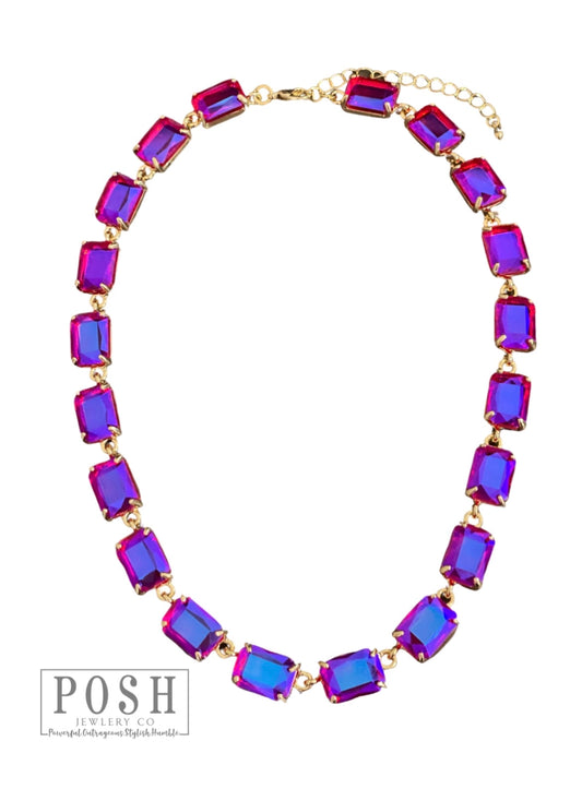 Fuchsia Rectangle Rhinestone Necklace