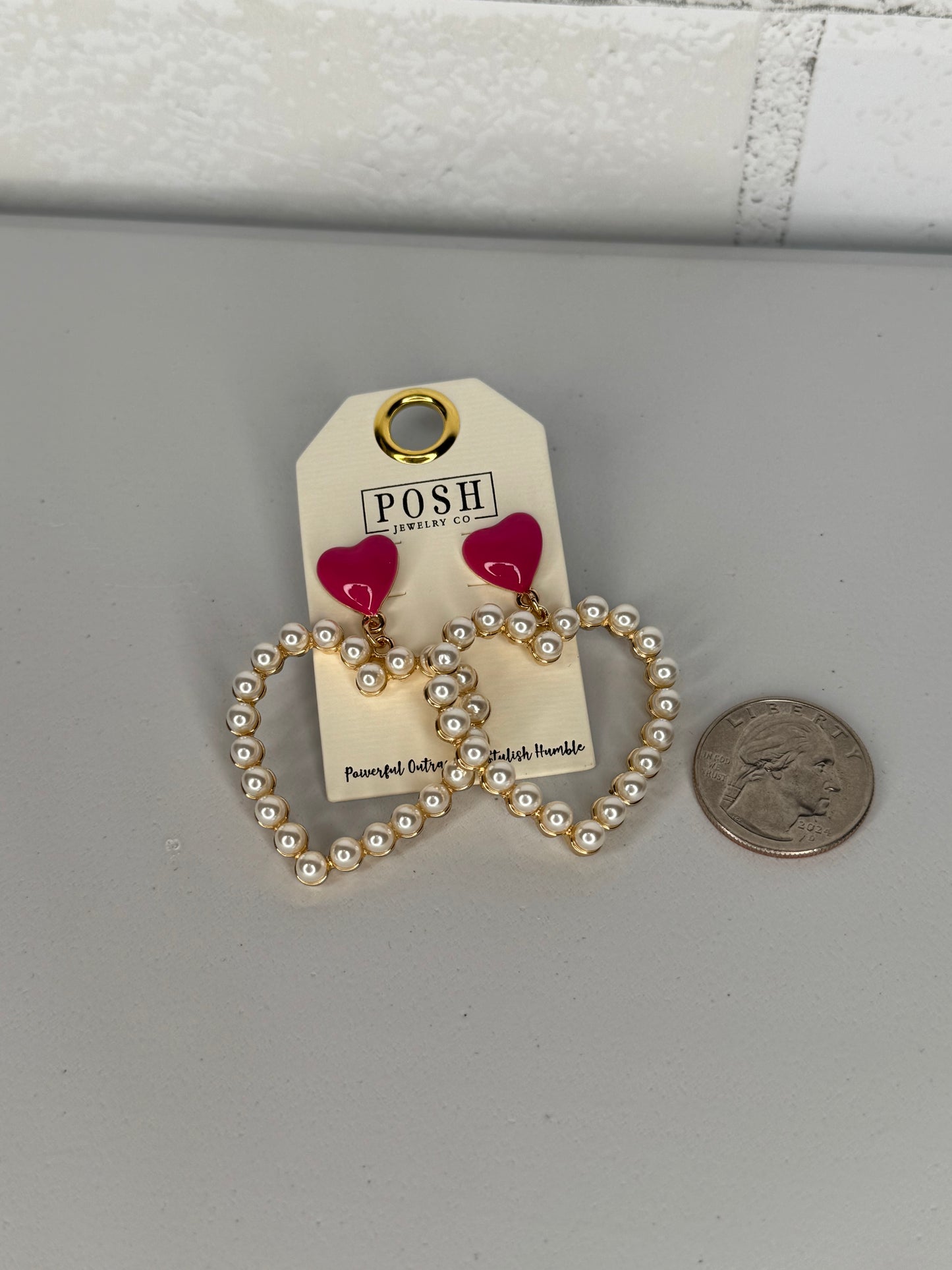 Fuschia & Pearl Heart Earrings