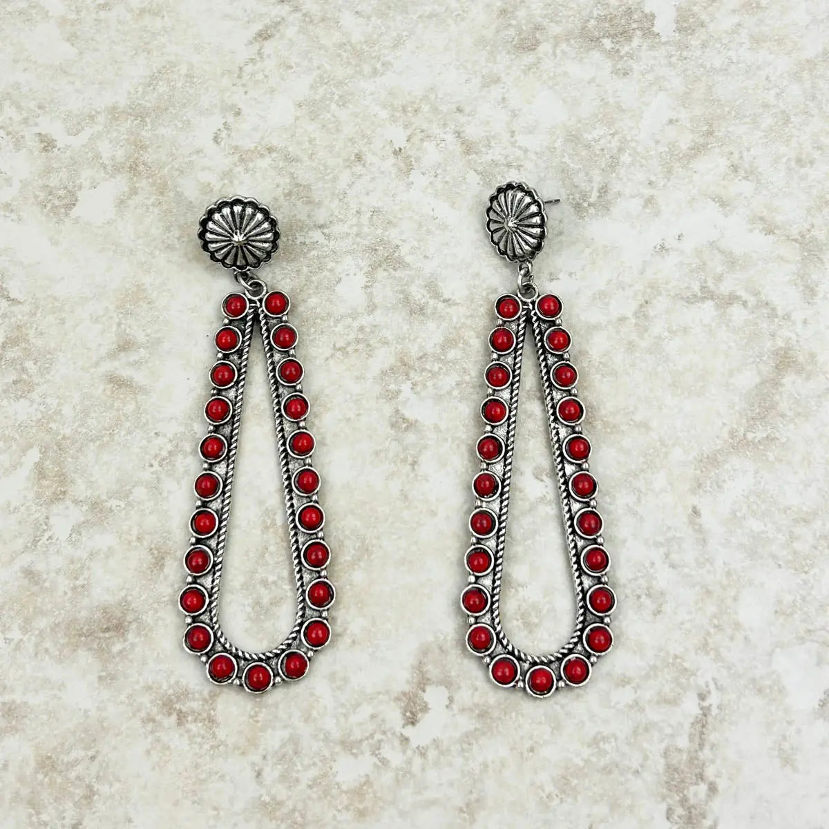 Red Stone Long Teardrop Earring