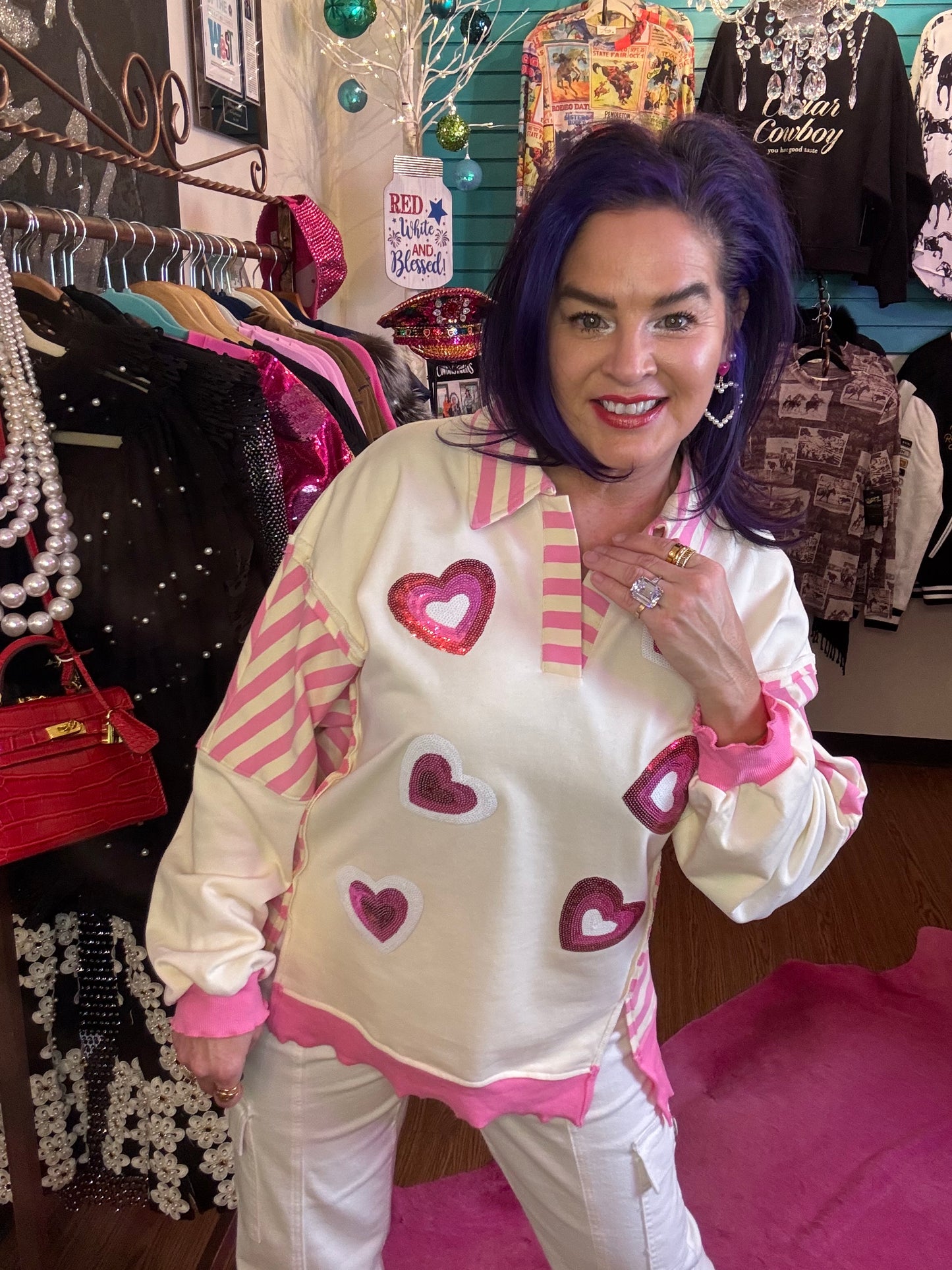 The Sequin Heart Candy Striper Top