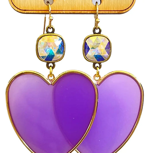 Purple Acrylic Heart Earring, Austrian Crystal