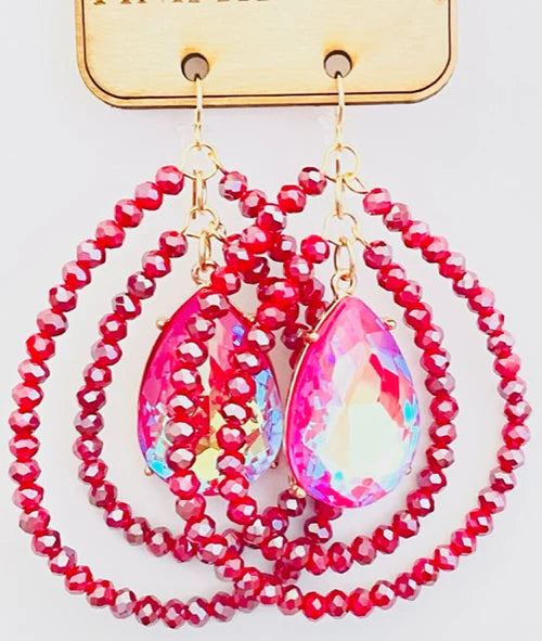 Fuchsia Double Rhinestone Teardrop Charm Earring