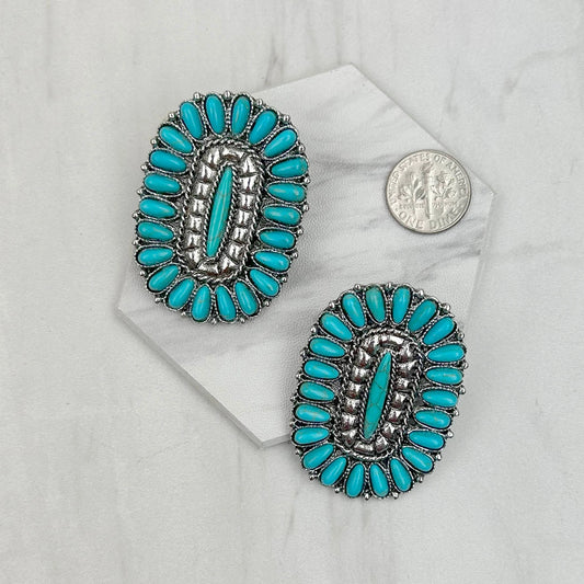 Turquoise Stone Beads Oval Earrings