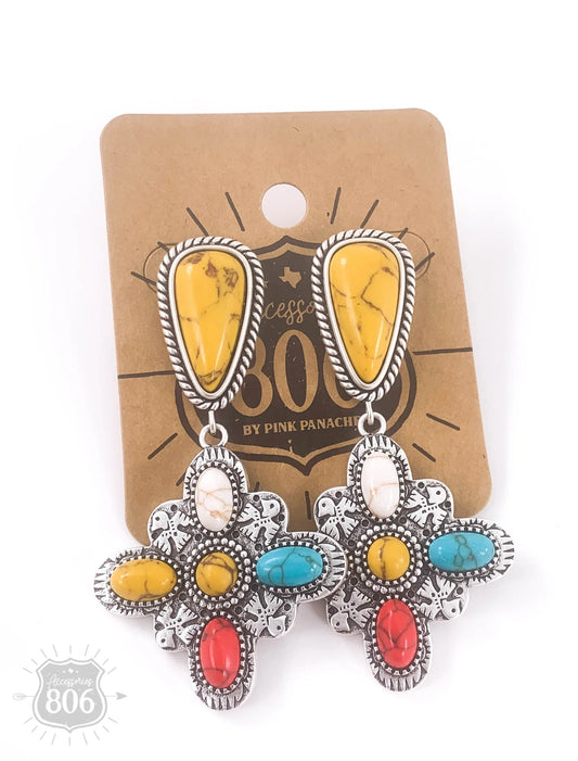 Multi-Color Four Point Cross Earring