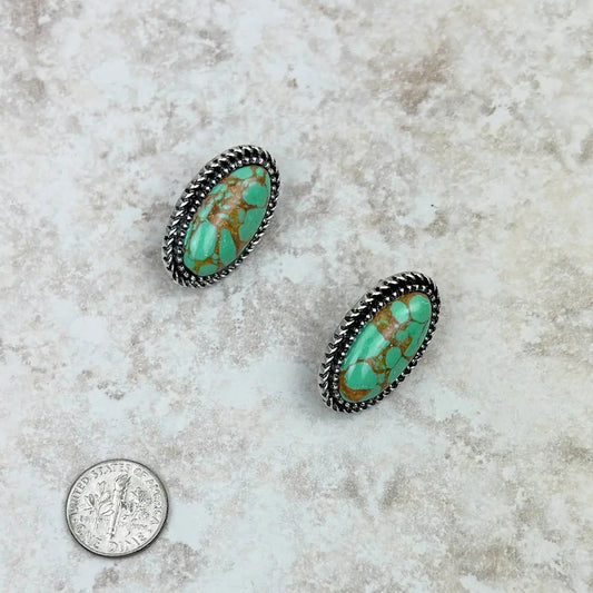 Green Stone Oval Post Earrings