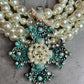 5 Strand Pearl Turquoise Cross Necklace