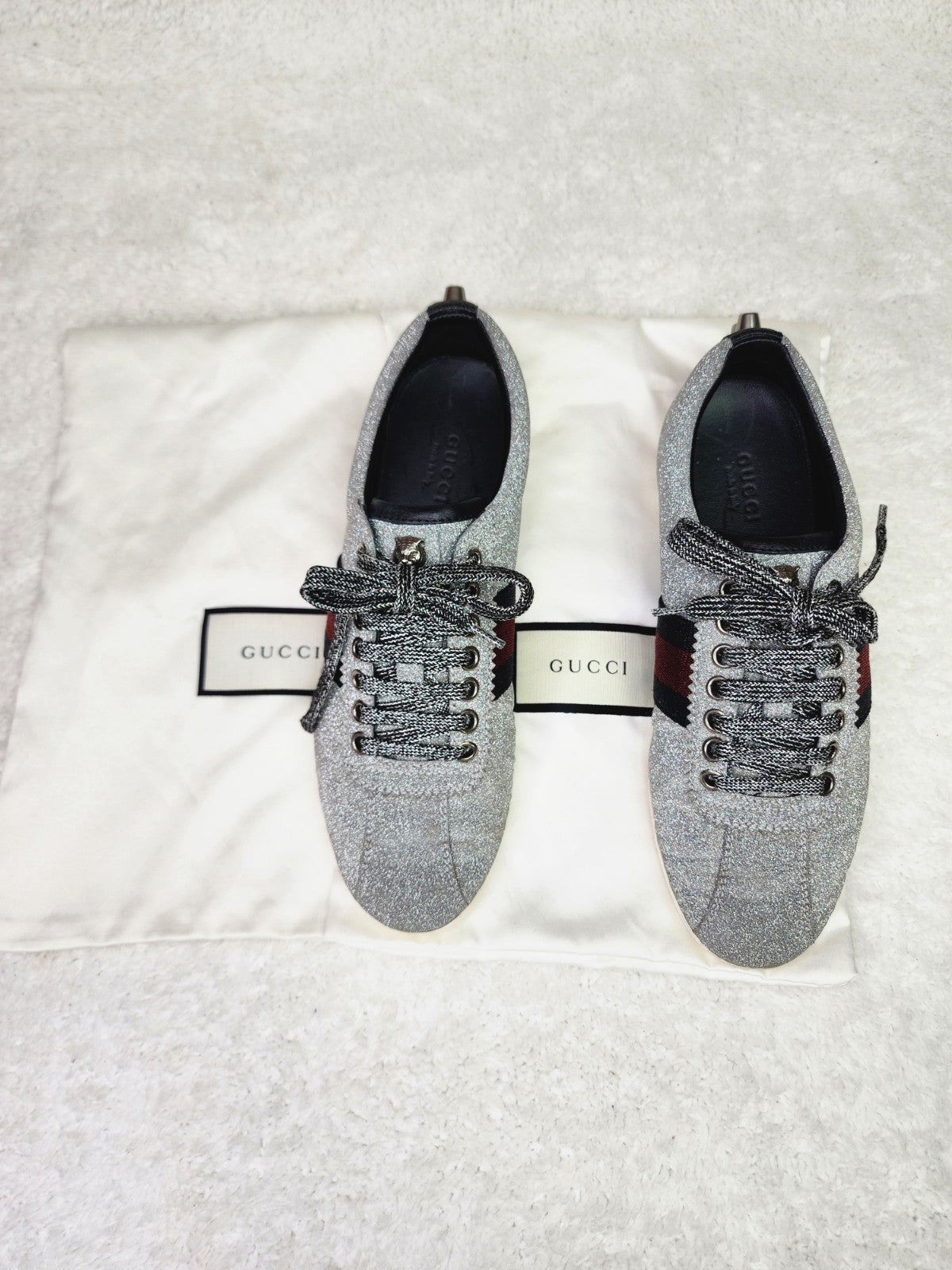 Gucci glitter web store sneaker with studs black