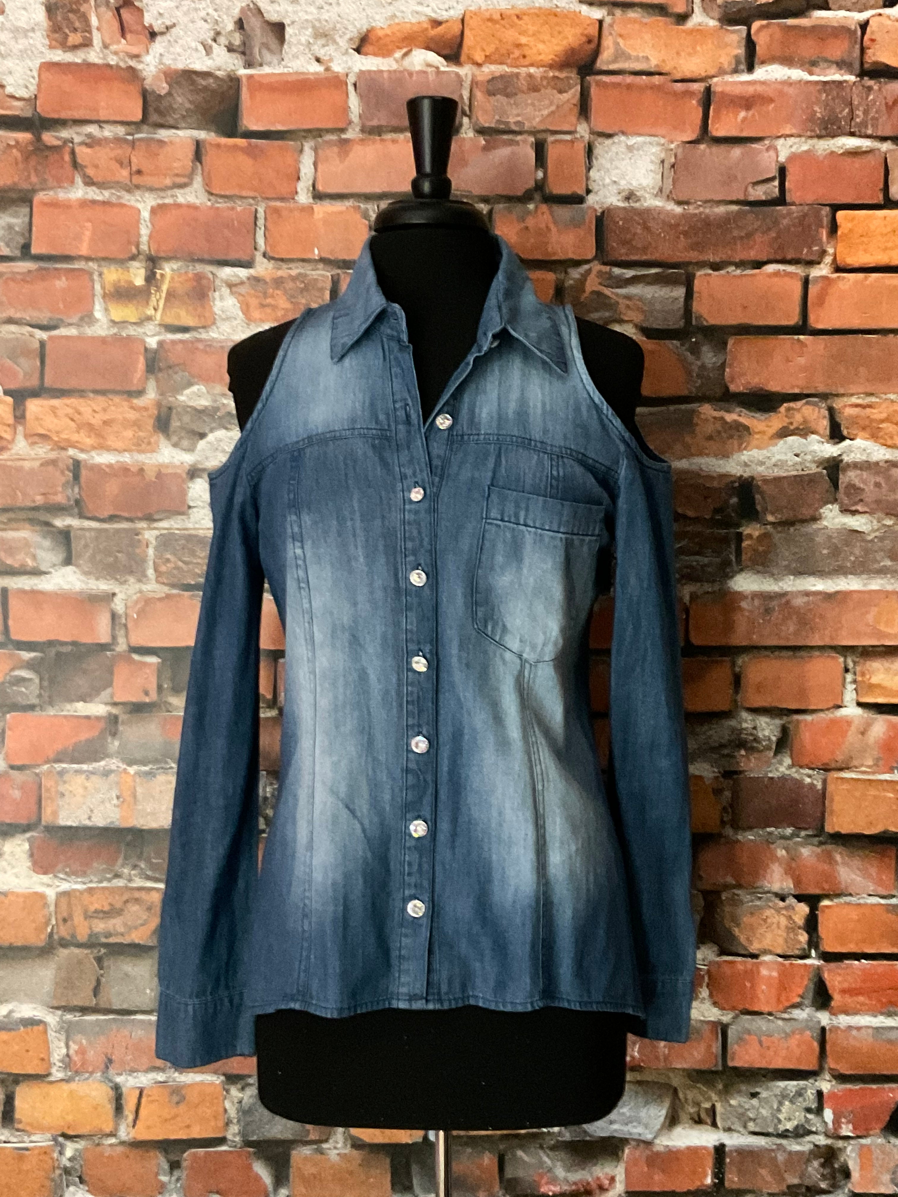 Cold shoulder denim online shirt