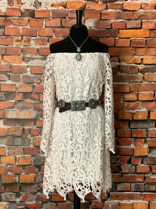 Dress with Open Lace Bell Sleeves