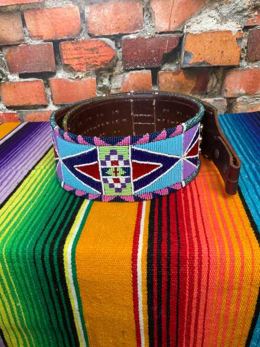 Crow Beaded Leather Belt