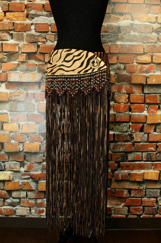 Showstopper Long Fringe Yoke Belt with Cut Beads